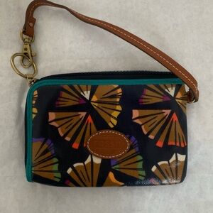 Fossil Keyper Canvas Pencil Shaving Ginkgo Print Zip Wristlet Wallet
